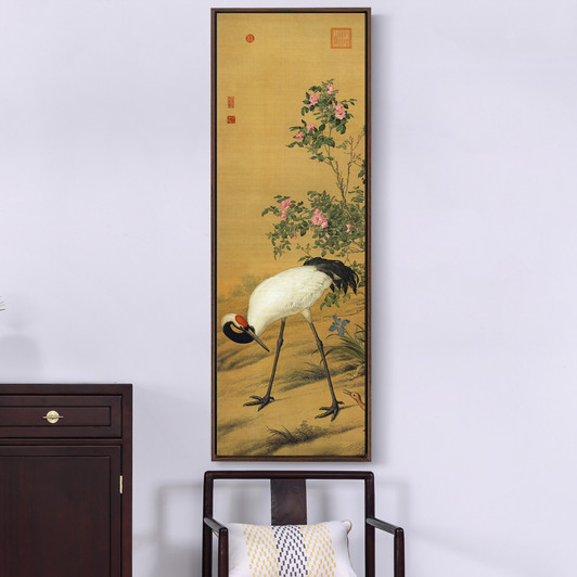 Giuseppe Castiglione,Two red crowned cranesChinese painting,Vertical Narrow Art,large wall art,framed wall art,canvas wall art,M425