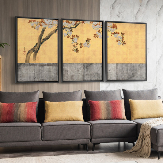 Sakai Hoitsu,Blossoming Cherry Trees I,Japanese Cherry Blossom,Triptych canvas,framed canvas,3 panel wall art,large wall art,framed wall,s91