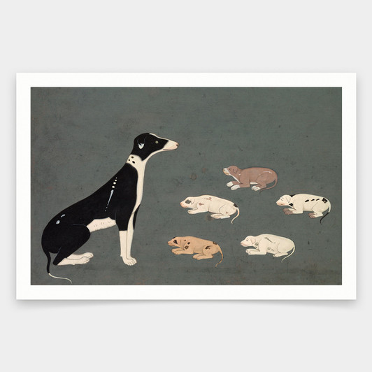 Indian Paintings,Dog with pups,art prints,Vintage art,canvas wall art,famous art prints,V1557