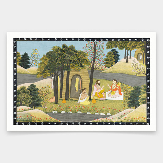 Indian Paintings,Sage Narada at the hermitage of Sage Valmiki requesting him to write the Story of Rama,art prints,Vintage art,V1566