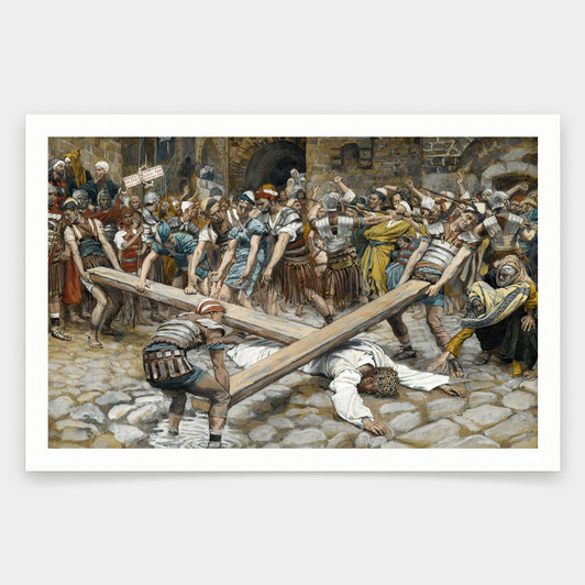 James Tissot,Simon the Cyrenian Compelled to Carry the Cross with Jesus,art prints,Vintage art,canvas wall art,famous art prints,V1597