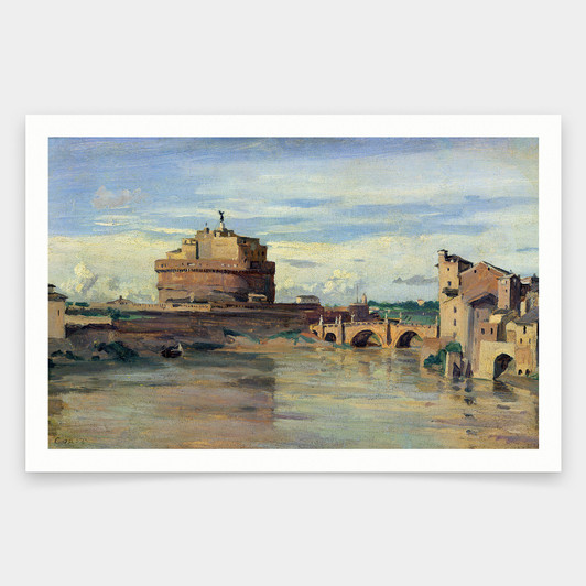 Jean Baptiste Camille Corot,Castel Sant Angelo and the River Tiber,art prints,Vintage art,canvas wall art,famous art prints,V1630