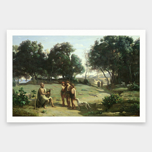 Jean Baptiste Camille Corot,Homer and the Shepherds in a Landscape,art prints,Vintage art,canvas wall art,famous art prints,V1633