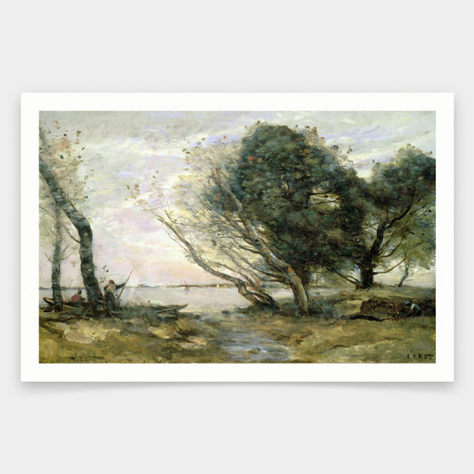 Jean Baptiste Camille Corot,The Banks Of The Lake After The Flood, 1870,art prints,Vintage art,canvas wall art,famous art prints,V1637