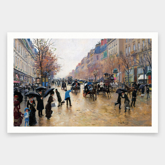 Jean Beraud,Boulevard Poissonniere in the Rain,art prints,Vintage art,canvas wall art,famous art prints,V1653