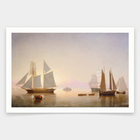 Fitz Henry Lane,Becalmed off Halfway Rock,art prints,Vintage art,canvas wall art,famous art prints,V1334