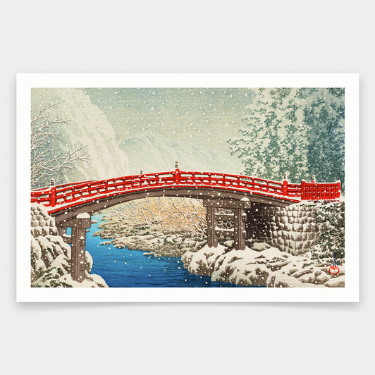 Kawase Hasui,Snow at the Sacred Bridge in Nikko,art prints,Vintage art,canvas wall art,famous art prints,V1810