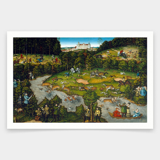 Lucas Cranach the elder,Hunting near Hartenfels Castle, 1540,art prints,Vintage art,canvas wall art,famous art prints,V1842