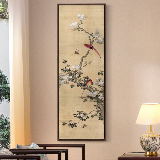 Chen Mei,Magnolias and birds,Chinese Birds And Flowers Paintings,Vertical Narrow Art,large wall art,framed wall art,canvas wall art,M344