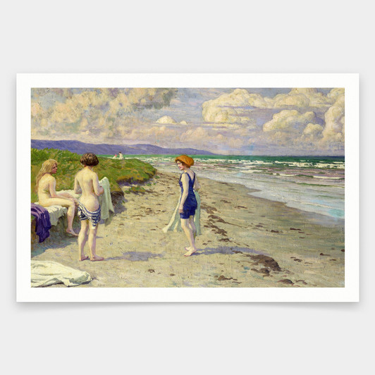 Paul Fischer,Girls Preparing To Bathe On The Beach,art prints,Vintage art,canvas wall art,famous art prints,V1925