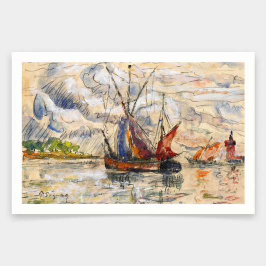 Paul Signac,Fishing Boats in La Rochelle,art prints,Vintage art,canvas wall art,famous art prints,V1936