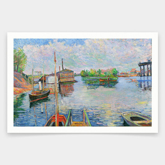 Paul Signac,The Bateau Lavoir at Asnieres,art prints,Vintage art,canvas wall art,famous art prints,V1942