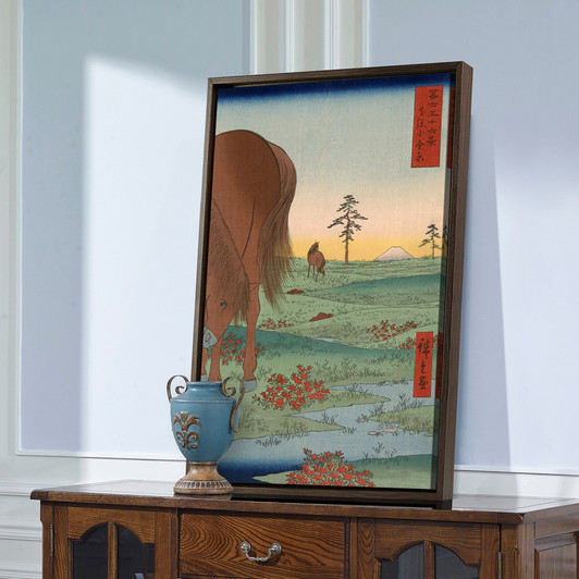 Hiroshige,Shimosa koganehara,Two horses graze on the open plain,japanese painting,large wall art,framed wall art,canvas wall art,large,M2571