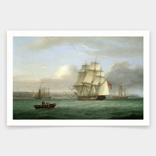 Thomas Luny,A two-decker off Teignmouth,art prints,Vintage art,canvas wall art,famous art prints,V2050