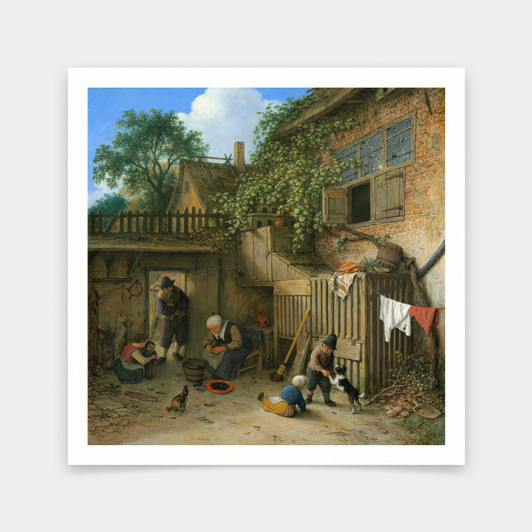 Adriaen van Ostade,The Cottage Dooryard,art prints,Vintage art,canvas wall art,famous art prints,V6941