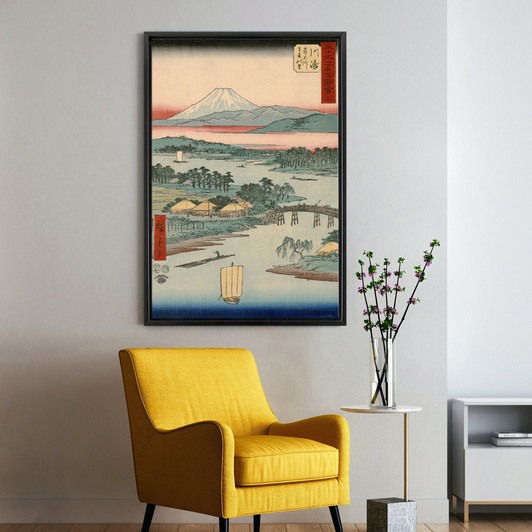 Hiroshige,Kawasaki,Bamboo raft in the river,japanese painting,large wall art,framed wall art,canvas wall art,large canvas,M2543