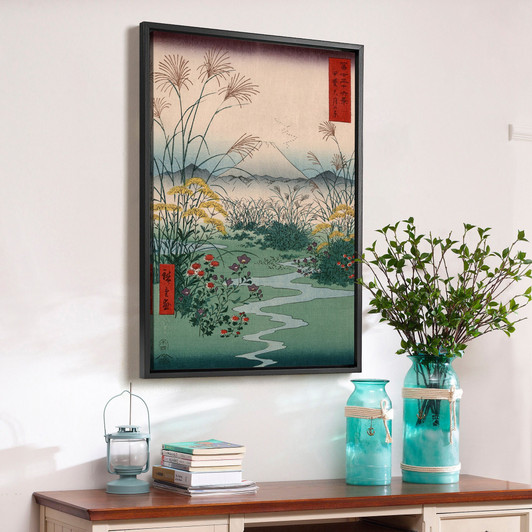Hiroshige,Kai outsuki no hara,wildflowers and a creek,japanese painting,large wall art,framed wall art,canvas wall art,large canvas,M2539