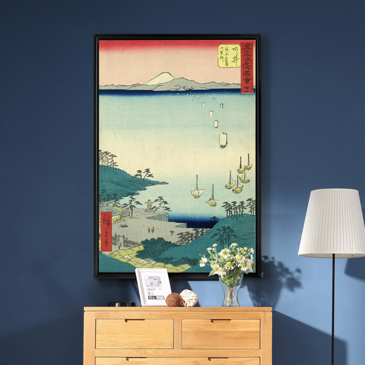 Hiroshige,Arai,aerial view of coastal village,japanese painting,large wall art,framed wall art,canvas wall art,large canvas,M2508