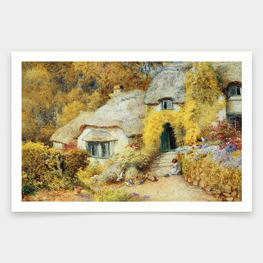 Arthur Claude Strachan,Cottages at Selworthy, Somerset,art prints,Vintage art,canvas wall art,famous art prints,V1004