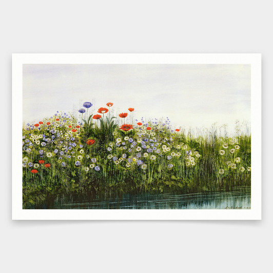 Andrew Nicholl,Poppies By A Stream,art prints,Vintage art,canvas wall art,famous art prints,V984