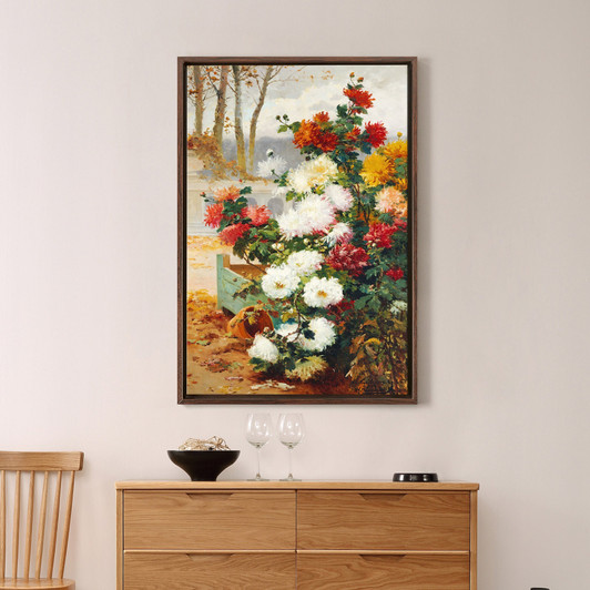 Eugene Henri Cauchois,Chrysanthemums in a Walled Garden,large wall art,framed wall art,canvas wall art,large canvas,M2383