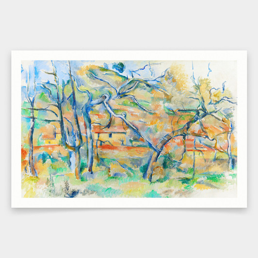 Paul Cézanne,Trær og hus, Provence,art prints,Vintage art,canvas wall art,famous art prints,q2040