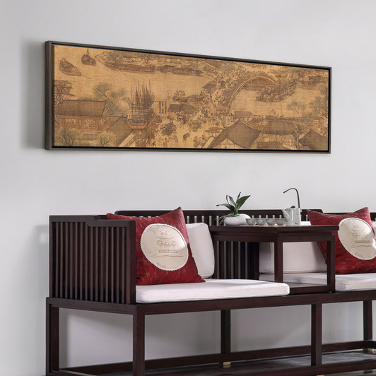 Zhang Zeduan,Riverside Scene at Qingming Festival ii,Old Chinese street view,Above Bed Decor,Narrow Horizontal Wall Art,large wall art,M303
