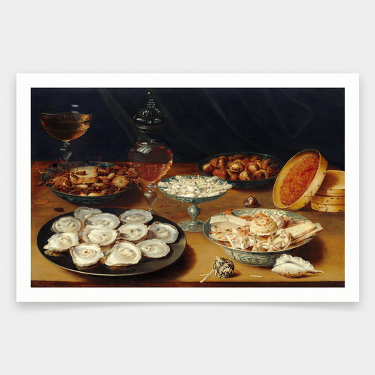 Osias Beert the Elder,Dishes with Oysters, Fruit, and Wine,art prints,Vintage art,canvas wall art,famous art prints,q2031