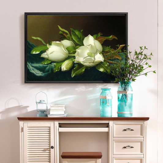 Martin Johnson Heade,Magnolias on Light Blue Velvet Cloth, 1885-1895,large wall art,framed wall art,canvas wall art,large canvas,M1863