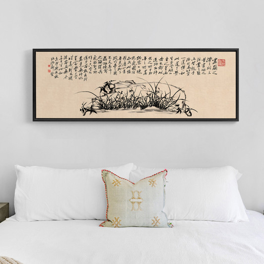 Ink Blue Grass,Orchid,Chinese Calligraphy,Canvas Print,Canvas Art,Canvas Wall Art,Large Wall Art,Framed Wall Art,Asian Wall Art,Chinese P344