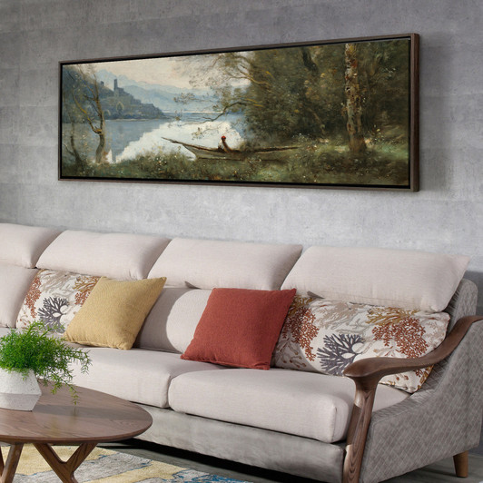 Jean Baptiste Camille Corot,The Moored Boatman Souvenir of an Italian Lake,canvas print,canvas art, canvas wall art,extra large canvas p178