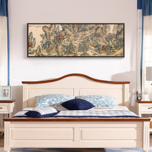 Qiu Ying,Chinese landscape painting Panoramic,Above Bed Decor,Narrow Horizontal Wall Art,large wall art,framed wall art,canvas wall art,M243