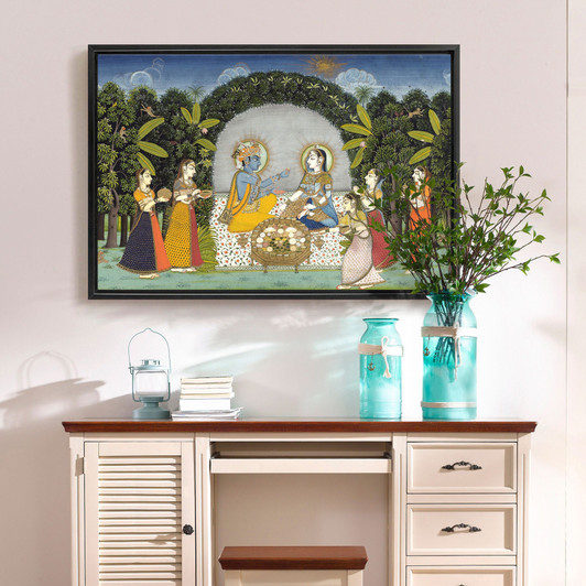 Indian Paintings,Adha Krishna Feasting In A Grove,large wall art,framed wall art,canvas wall art,large canvas,M1556