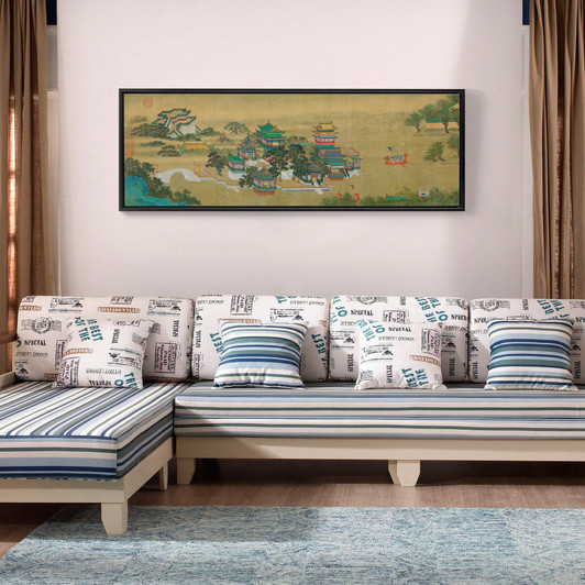 Qiu Ying,Attic in the lake,Chinese Landscape,Above Bed Decor,Narrow Horizontal Wall Art,large wall art,framed wall art,canvas wall art,M237