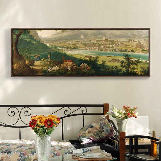 Anton Hayne,Kranj,City view by the river, ancient city, herd of cattle,canvas print,canvas art, canvas wall art,extra large canvas art,p12