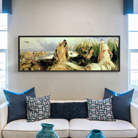 Sir Edwin Landseer,Otter Hounds,Above Bed Decor,Narrow Horizontal Wall Art,large wall art,framed wall art,canvas wall art,M163