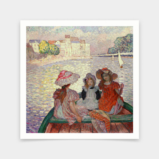 Henri Lebasque,Three Girls In A Boat By Henri Lebasque,art prints,Vintage art,canvas wall art,famous art prints,V7128