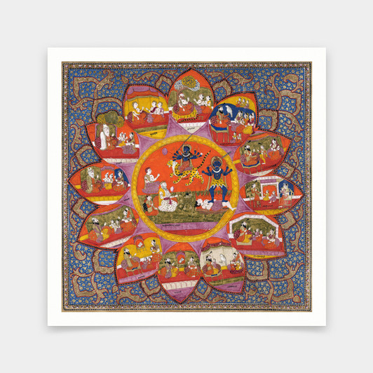 Indian Paintings,The cosmic lotus Mahakala and the Ten Sikh Gurus,Indian print,art prints,Vintage art,canvas wall art,famous art print,V7156