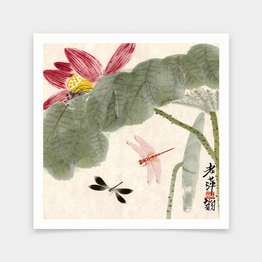 Qi Baishi,dragonfly and lotus,Chinese painting,art prints,Vintage art,canvas wall art,famous art prints,V7232