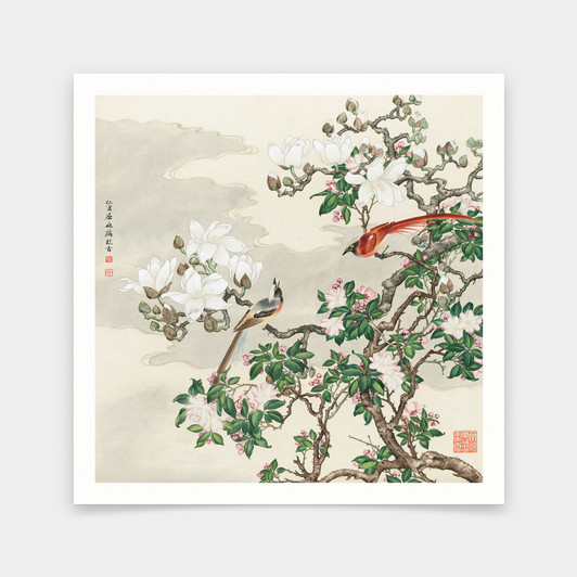Qu Zhaolin,Magnolias and birds,Chinese Birds And Flowers Paintings,art prints,Vintage art,canvas wall art,famous art prints,V7238
