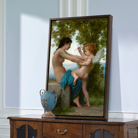 William Adolphe Bouguereau,A Young Girl Defending Herself Against Eros,Canvas Print,Canvas Art,Canvas Wall Art,Large Wall Art,Framed,P2583