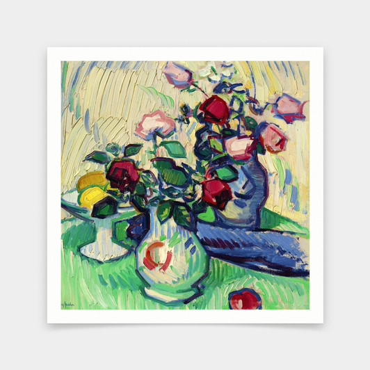 Samuel Peploe,Fruit and Roses on a Table Top,art prints,Vintage art,canvas wall art,famous art prints,V7259