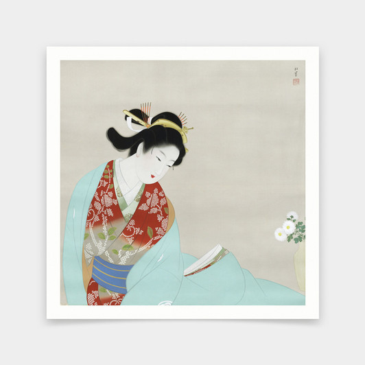 Uemura Shoen,Making a Wish for a Long Life on Chrysanthemums,Japanese women,japanese painting,art prints,Vintage art,canvas wall art,V7272