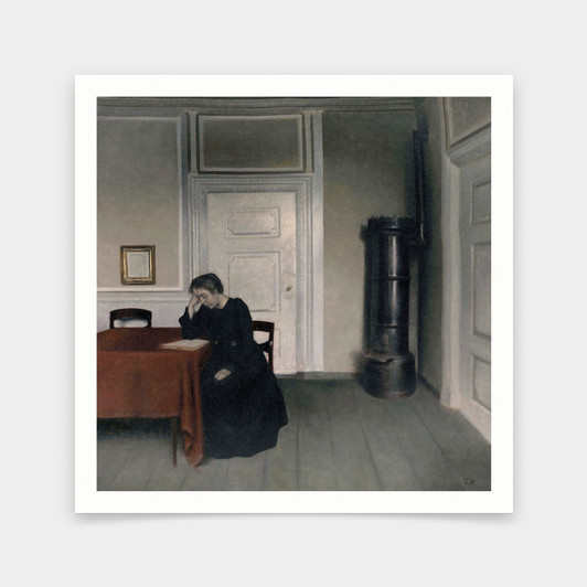 Vilhelm Hammershoi,Living Room in Strandgade with the Artist's Wife,art prints,Vintage art,canvas wall art,famous art prints,V7282