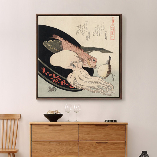 Totoya Hokkei,Fish and octopus in the tray,japanese painting,large wall art,framed wall art,canvas wall art,large canvas,M7271