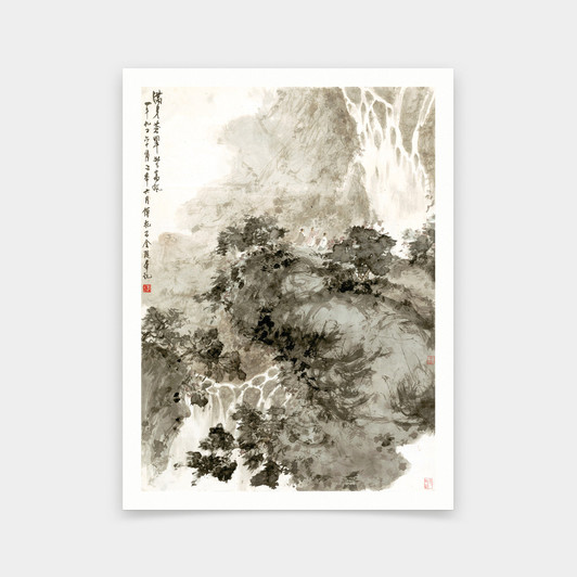 Fu Baoshi,Waterfall scenery,Chinese painting,art prints,Vintage art,canvas wall art,famous art prints,V5769