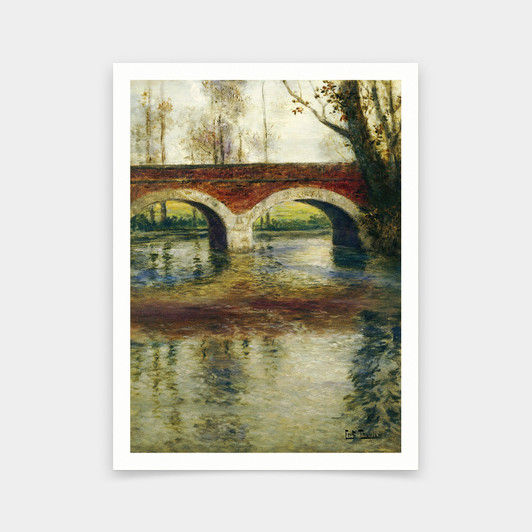 Fritz Thaulow,A River Landscape with a Bridge,art prints,Vintage art,canvas wall art,famous art prints, V5766