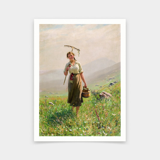 Hans Dahl,A Young Woman in the Meadow, 1894,art prints,Vintage art,canvas wall art,famous art prints,V5928