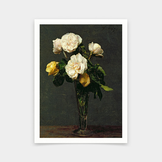 Ignace Henri Jean Fantin-Latour,Roses in a Champagne Flute,art prints,Vintage art,canvas wall art,famous art prints,V6033