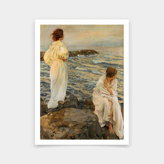 Ettore Tito,Wide horizon,woman by the sea,art prints,Vintage art,canvas wall art,famous art prints,V5651